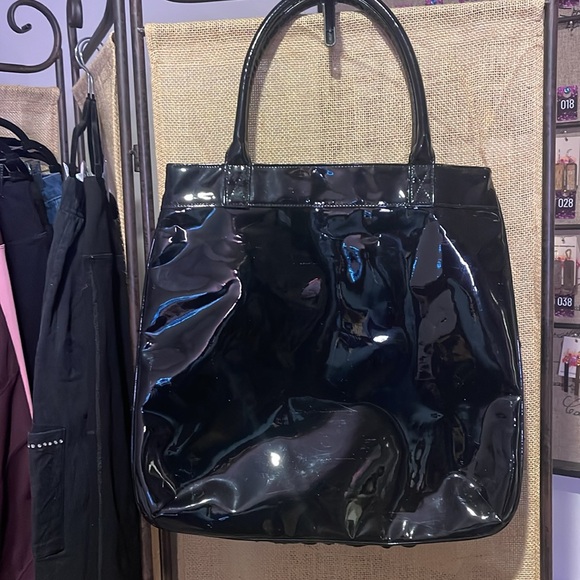 #355 Comsi Comsa Black Rose Purse Tote Satchel - Picture 8 of 10